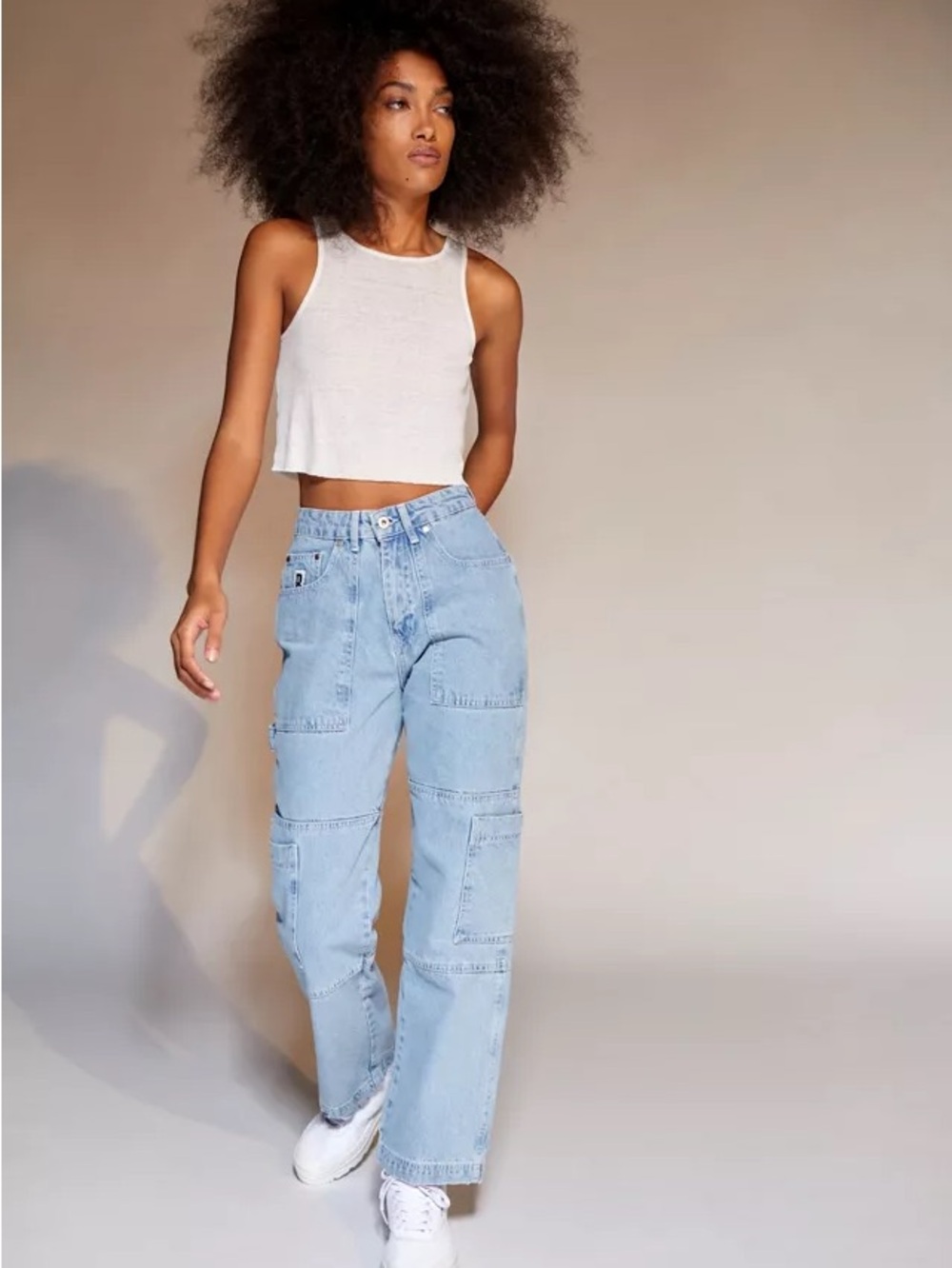 The Ragged Priest Light Blue Straight Leg Cargo Jeans